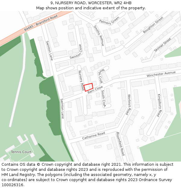 9, NURSERY ROAD, WORCESTER, WR2 4HB: Location map and indicative extent of plot