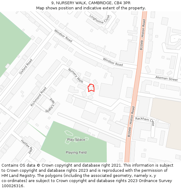 9, NURSERY WALK, CAMBRIDGE, CB4 3PR: Location map and indicative extent of plot