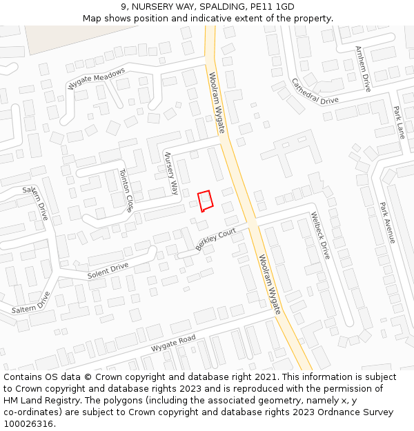 9, NURSERY WAY, SPALDING, PE11 1GD: Location map and indicative extent of plot