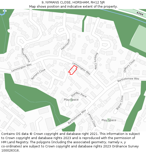 9, NYMANS CLOSE, HORSHAM, RH12 5JR: Location map and indicative extent of plot