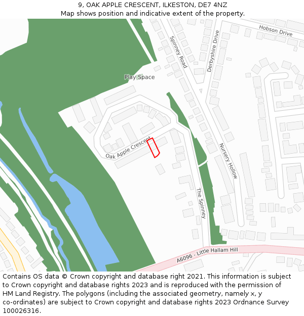 9, OAK APPLE CRESCENT, ILKESTON, DE7 4NZ: Location map and indicative extent of plot