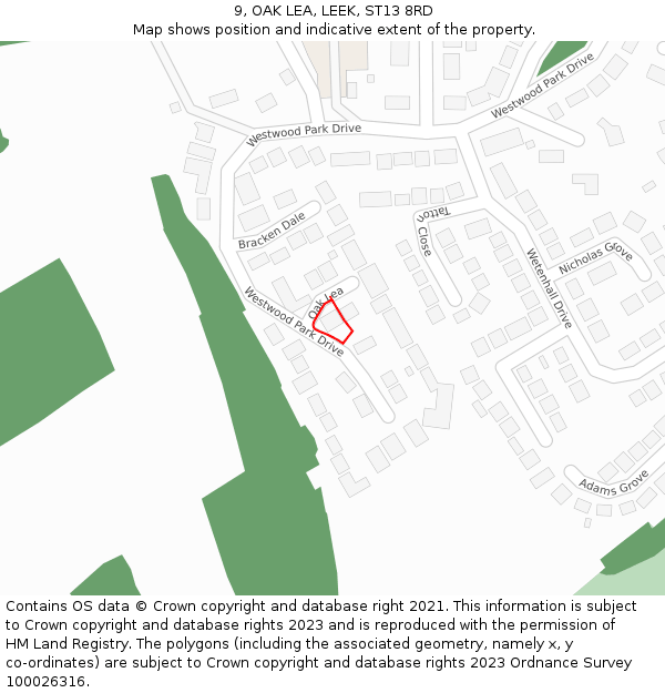 9, OAK LEA, LEEK, ST13 8RD: Location map and indicative extent of plot