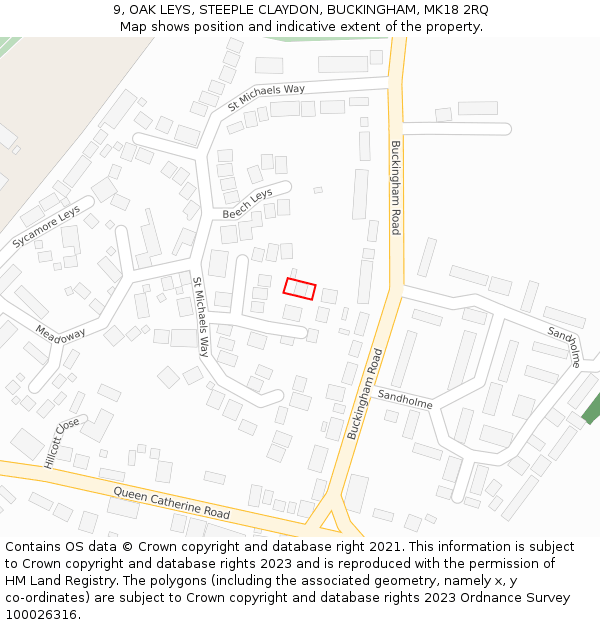 9, OAK LEYS, STEEPLE CLAYDON, BUCKINGHAM, MK18 2RQ: Location map and indicative extent of plot