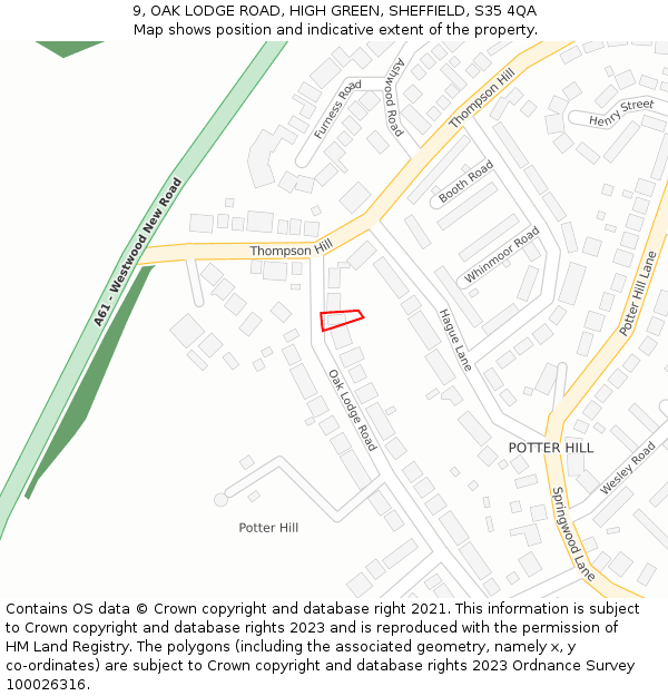 9, OAK LODGE ROAD, HIGH GREEN, SHEFFIELD, S35 4QA: Location map and indicative extent of plot