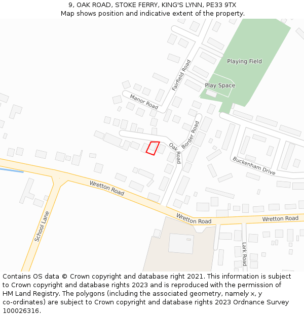 9, OAK ROAD, STOKE FERRY, KING'S LYNN, PE33 9TX: Location map and indicative extent of plot