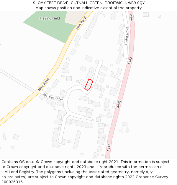 9, OAK TREE DRIVE, CUTNALL GREEN, DROITWICH, WR9 0QY: Location map and indicative extent of plot