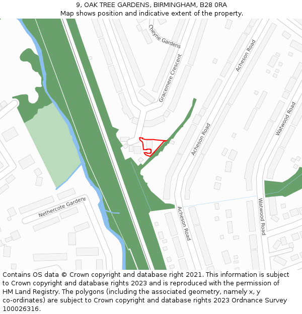 9, OAK TREE GARDENS, BIRMINGHAM, B28 0RA: Location map and indicative extent of plot