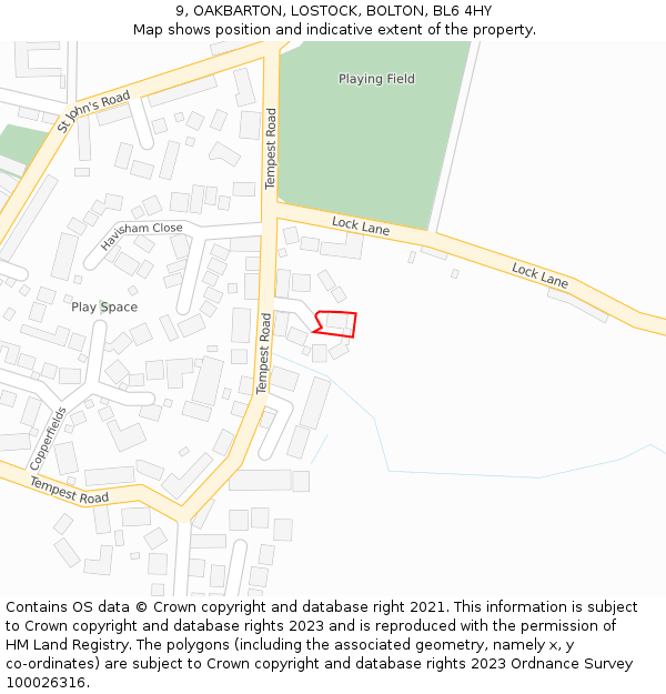 9, OAKBARTON, LOSTOCK, BOLTON, BL6 4HY: Location map and indicative extent of plot