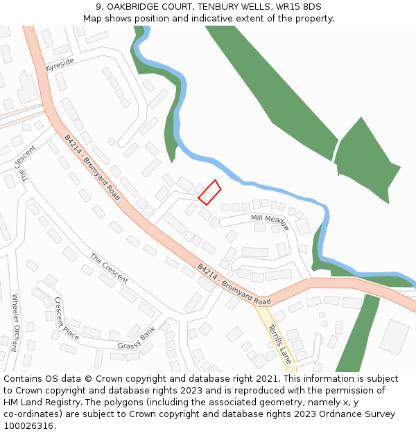 9, OAKBRIDGE COURT, TENBURY WELLS, WR15 8DS: Location map and indicative extent of plot