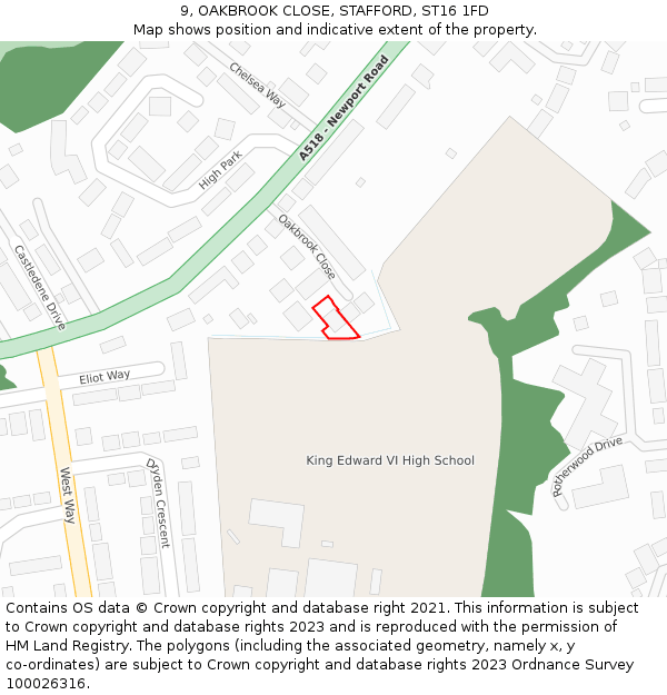 9, OAKBROOK CLOSE, STAFFORD, ST16 1FD: Location map and indicative extent of plot