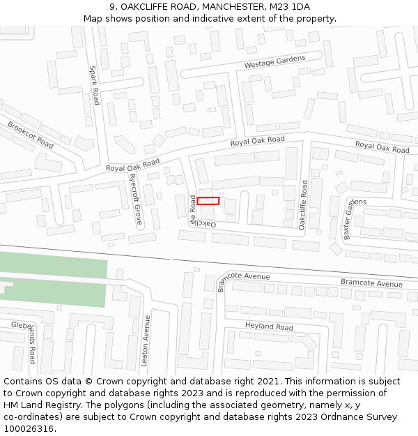 9, OAKCLIFFE ROAD, MANCHESTER, M23 1DA: Location map and indicative extent of plot
