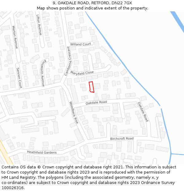 9, OAKDALE ROAD, RETFORD, DN22 7GX: Location map and indicative extent of plot