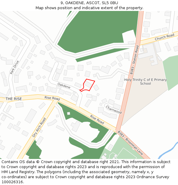 9, OAKDENE, ASCOT, SL5 0BU: Location map and indicative extent of plot