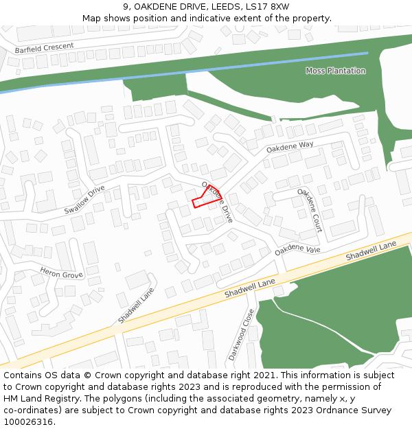 9, OAKDENE DRIVE, LEEDS, LS17 8XW: Location map and indicative extent of plot