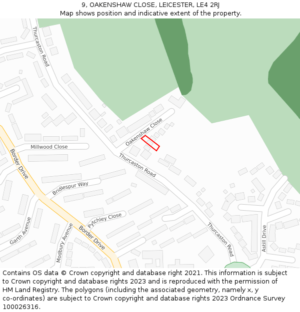 9, OAKENSHAW CLOSE, LEICESTER, LE4 2RJ: Location map and indicative extent of plot