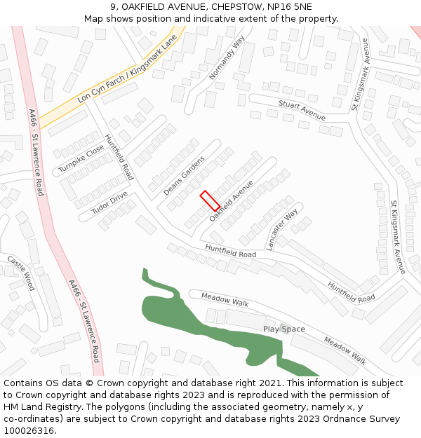 9, OAKFIELD AVENUE, CHEPSTOW, NP16 5NE: Location map and indicative extent of plot