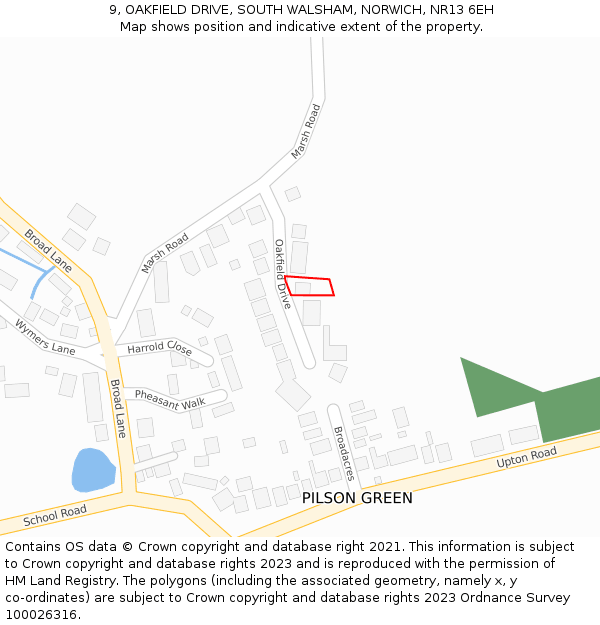 9, OAKFIELD DRIVE, SOUTH WALSHAM, NORWICH, NR13 6EH: Location map and indicative extent of plot