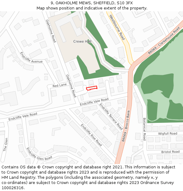 9, OAKHOLME MEWS, SHEFFIELD, S10 3FX: Location map and indicative extent of plot