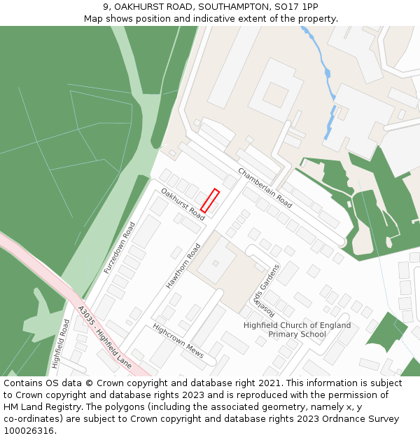 9, OAKHURST ROAD, SOUTHAMPTON, SO17 1PP: Location map and indicative extent of plot