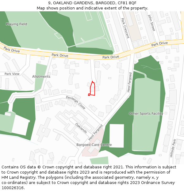9, OAKLAND GARDENS, BARGOED, CF81 8QF: Location map and indicative extent of plot