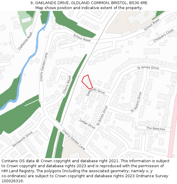 9, OAKLANDS DRIVE, OLDLAND COMMON, BRISTOL, BS30 6RE: Location map and indicative extent of plot