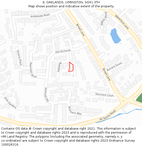 9, OAKLANDS, LYMINGTON, SO41 3TH: Location map and indicative extent of plot