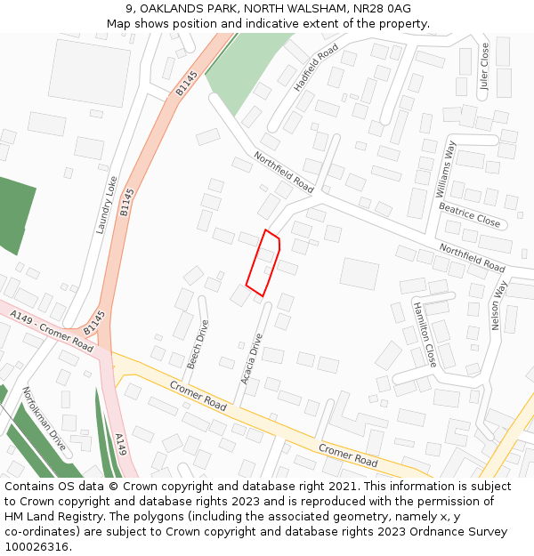 9, OAKLANDS PARK, NORTH WALSHAM, NR28 0AG: Location map and indicative extent of plot