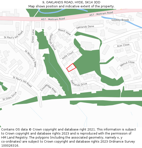 9, OAKLANDS ROAD, HYDE, SK14 3DD: Location map and indicative extent of plot