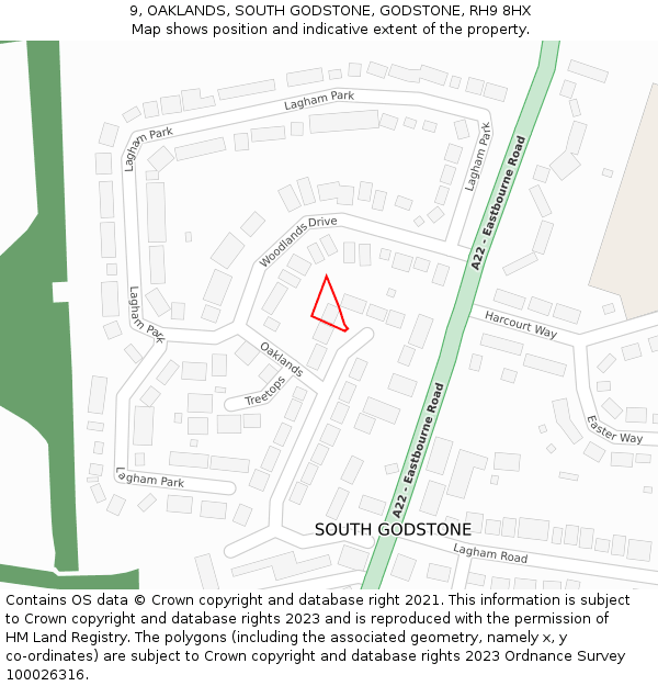 9, OAKLANDS, SOUTH GODSTONE, GODSTONE, RH9 8HX: Location map and indicative extent of plot