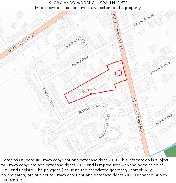 9, OAKLANDS, WOODHALL SPA, LN10 6TR: Location map and indicative extent of plot