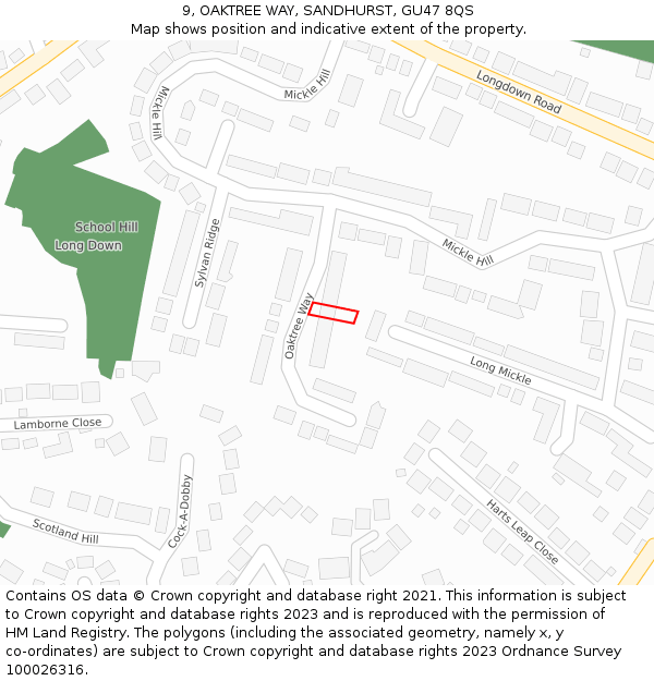 9, OAKTREE WAY, SANDHURST, GU47 8QS: Location map and indicative extent of plot