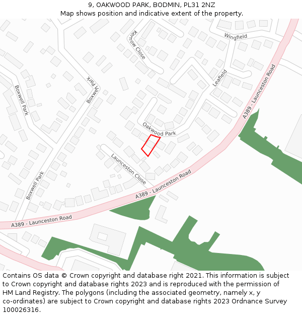 9, OAKWOOD PARK, BODMIN, PL31 2NZ: Location map and indicative extent of plot