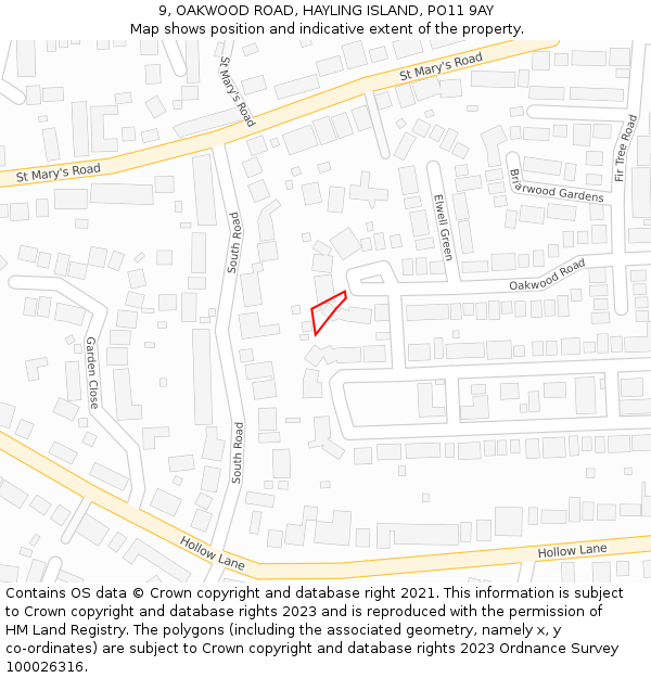 9, OAKWOOD ROAD, HAYLING ISLAND, PO11 9AY: Location map and indicative extent of plot