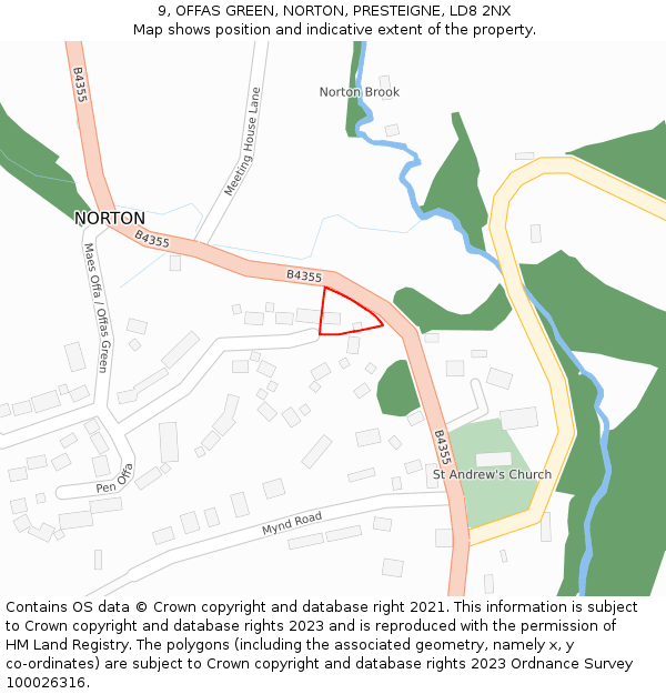 9, OFFAS GREEN, NORTON, PRESTEIGNE, LD8 2NX: Location map and indicative extent of plot