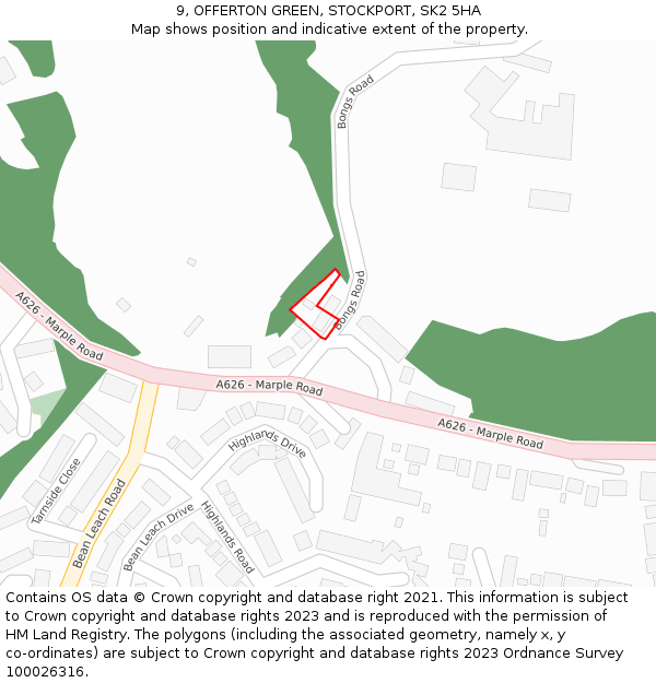 9, OFFERTON GREEN, STOCKPORT, SK2 5HA: Location map and indicative extent of plot