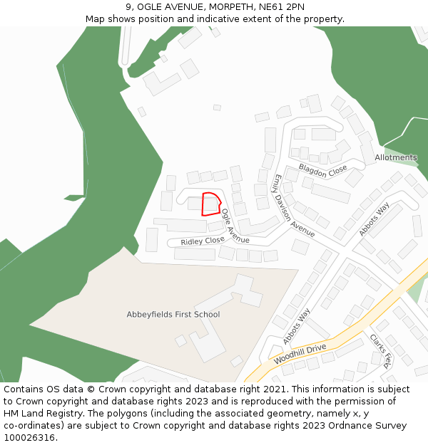 9, OGLE AVENUE, MORPETH, NE61 2PN: Location map and indicative extent of plot