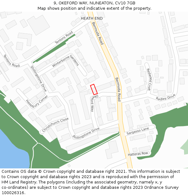 9, OKEFORD WAY, NUNEATON, CV10 7GB: Location map and indicative extent of plot