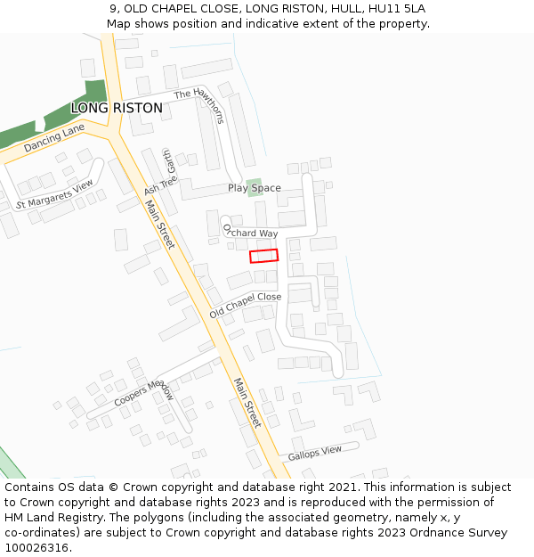 9, OLD CHAPEL CLOSE, LONG RISTON, HULL, HU11 5LA: Location map and indicative extent of plot