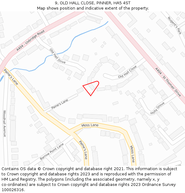 9, OLD HALL CLOSE, PINNER, HA5 4ST: Location map and indicative extent of plot