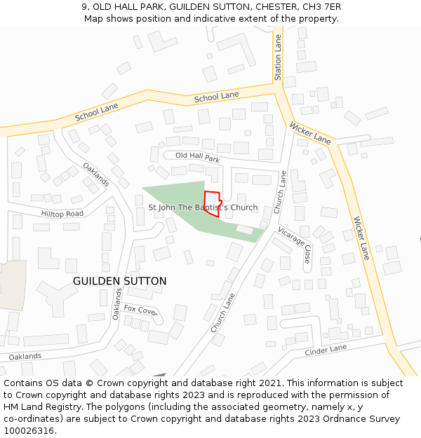 9, OLD HALL PARK, GUILDEN SUTTON, CHESTER, CH3 7ER: Location map and indicative extent of plot