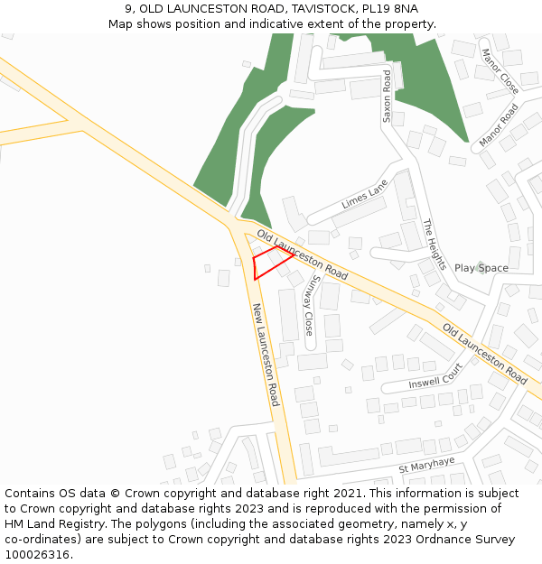 9, OLD LAUNCESTON ROAD, TAVISTOCK, PL19 8NA: Location map and indicative extent of plot