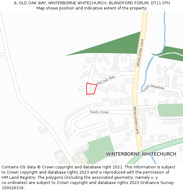 9, OLD OAK WAY, WINTERBORNE WHITECHURCH, BLANDFORD FORUM, DT11 0TN: Location map and indicative extent of plot