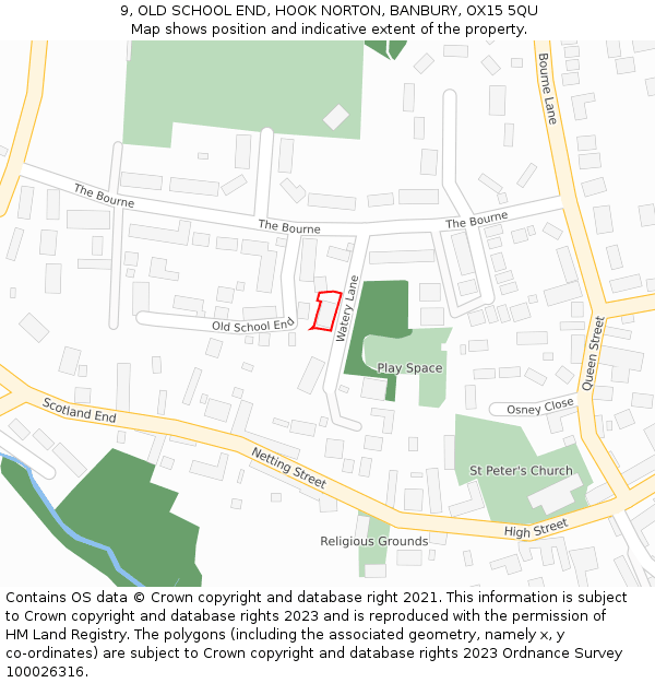 9, OLD SCHOOL END, HOOK NORTON, BANBURY, OX15 5QU: Location map and indicative extent of plot