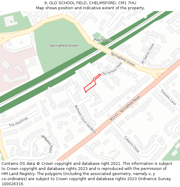 9, OLD SCHOOL FIELD, CHELMSFORD, CM1 7HU: Location map and indicative extent of plot