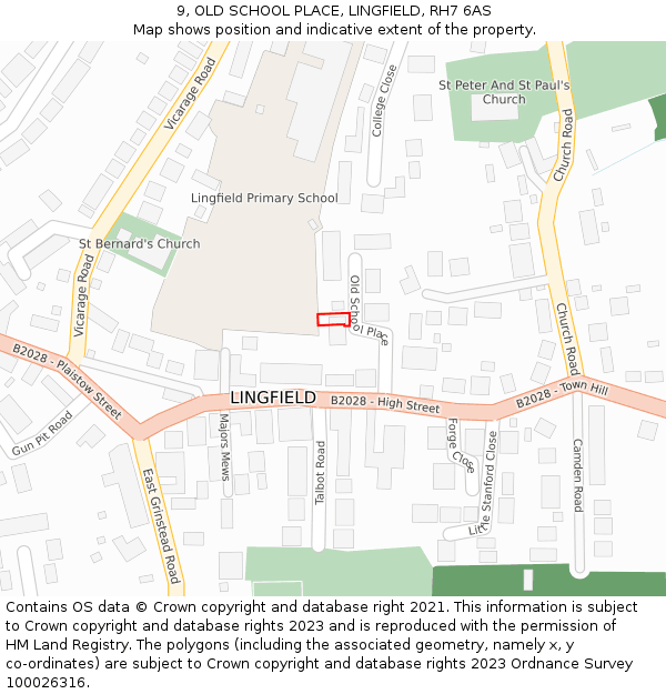 9, OLD SCHOOL PLACE, LINGFIELD, RH7 6AS: Location map and indicative extent of plot