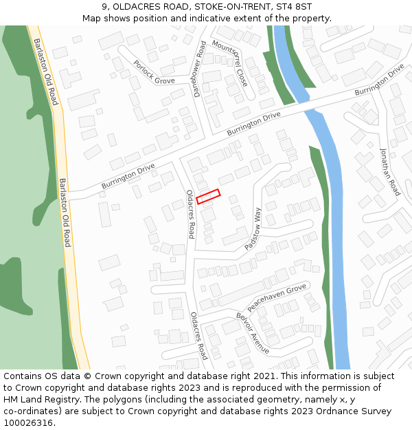 9, OLDACRES ROAD, STOKE-ON-TRENT, ST4 8ST: Location map and indicative extent of plot