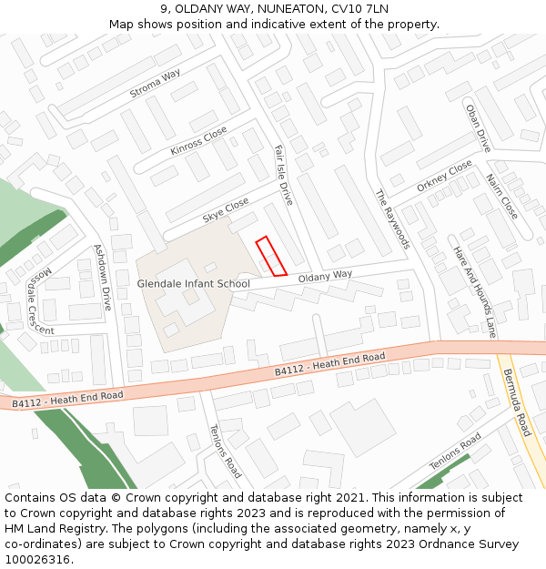 9, OLDANY WAY, NUNEATON, CV10 7LN: Location map and indicative extent of plot