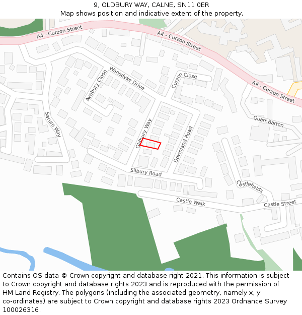 9, OLDBURY WAY, CALNE, SN11 0ER: Location map and indicative extent of plot