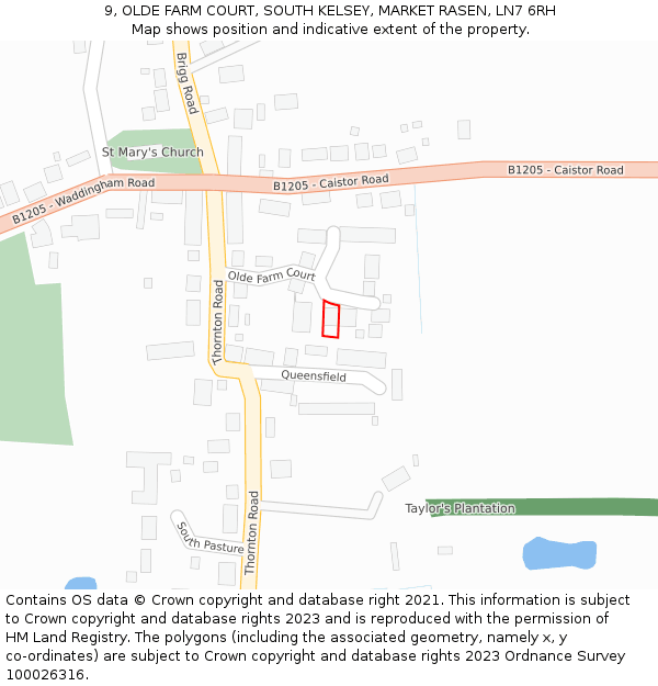 9, OLDE FARM COURT, SOUTH KELSEY, MARKET RASEN, LN7 6RH: Location map and indicative extent of plot