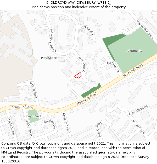 9, OLDROYD WAY, DEWSBURY, WF13 2JJ: Location map and indicative extent of plot